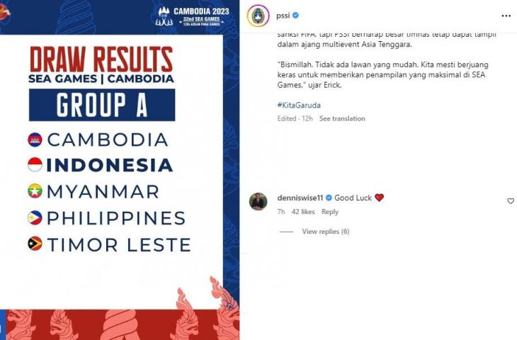 Dennis Wise ikut berkomentar di hasil drawing SEA Games 2023. (Instagram/PSSI)