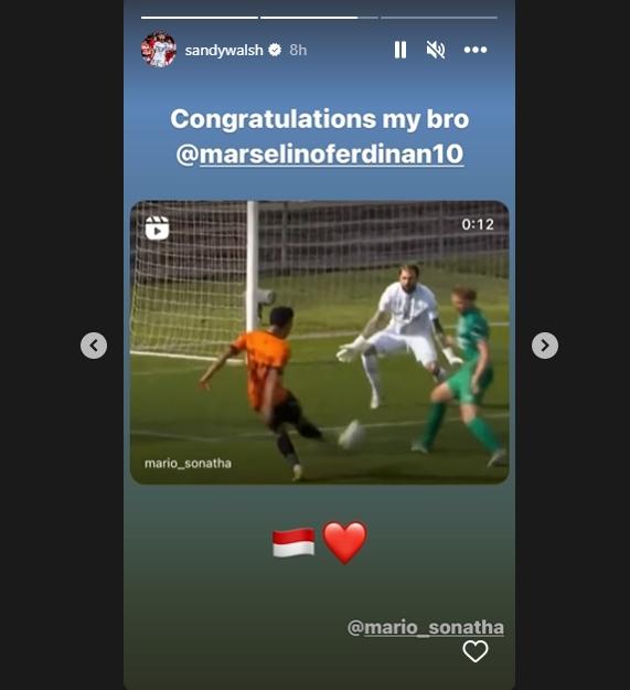 Sandy Walsh ikut girang Marselino cetak gol. (Instagram/sandywalsh)