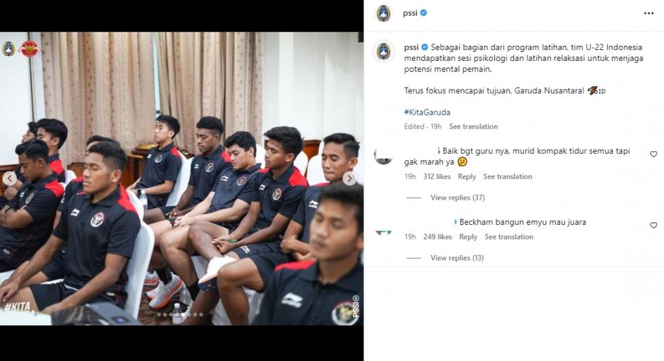 Timnas Indonesia U-22 jalani latihan psikologi dan sesi relaksasi. (Instagram/PSSI)