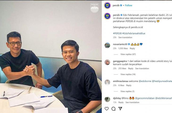 Nova Arianto soroti kepindahan Edo Febriansyah ke Persib Bandung. (Instagram/@persib)