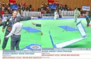 SEA Games 2023: Momen Tegang Pelatih Pencak Silat Indonesia Banting Barikade di Final Lawan Malaysia