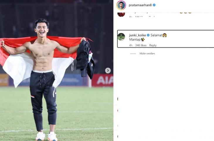 Pratama Arhan diselamati rekannya di Jepang dengan bahasa Indonesia. (Instagram/pratamaarhan8)