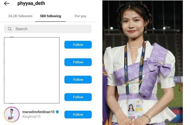 Gadis cantik kamboja follow akun Instagram Marselino Ferdinan (Instagram/phyyaa_deth)