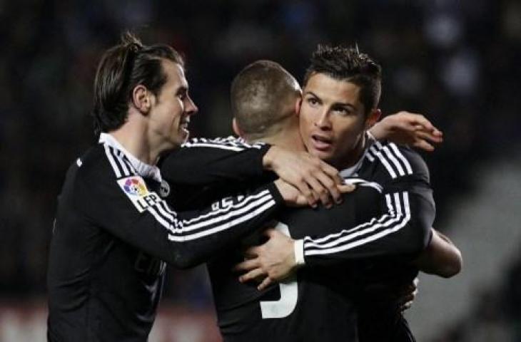 Trio BBC, Gareth Bale, Karim Benzema, dan Cristiano Ronaldo. (AFP)