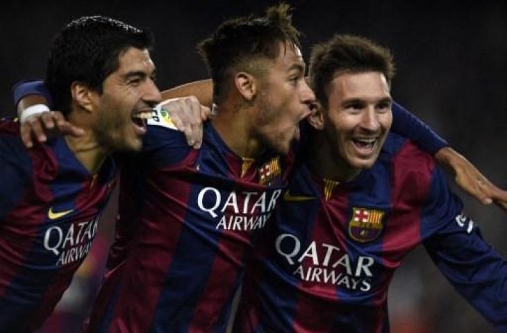 Trio MSN, Lionel Messi, Neymar, dan Luis Suarez. (AFP)