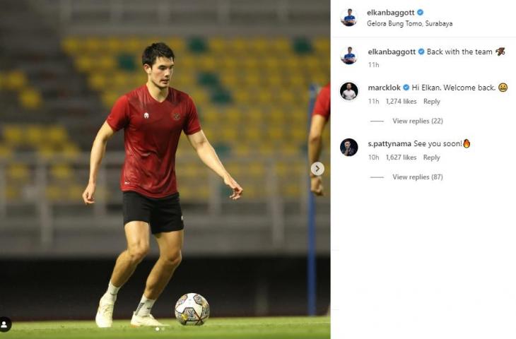 Shayne Pattynama komentar postingan Elkan Baggott yang menunjukkan ia bakal gabung timnas Indonesia di FIFA Matchday Juni ini. (Instagram/elkanbaggott)