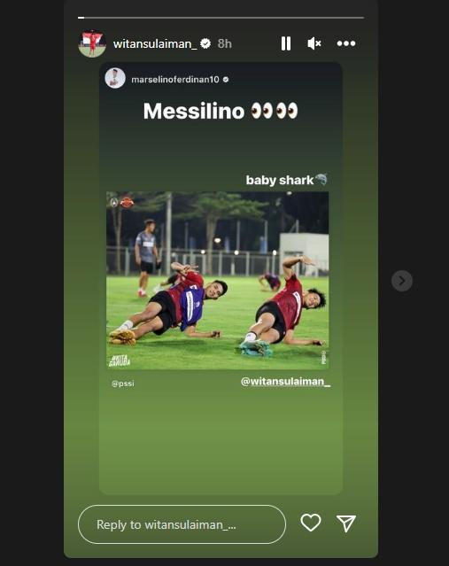 julukan baru Witan untuk Marselino Ferdinan jelang laga lawan Argentina. (Instagram/witansulaiman_)