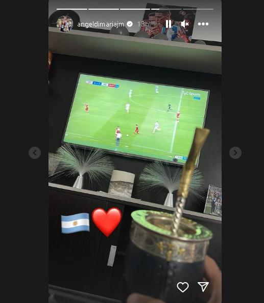 Angel Di Maria pantau laga Timnas Indonesia vs Argentina. (Instagram/@angeldimarijam)