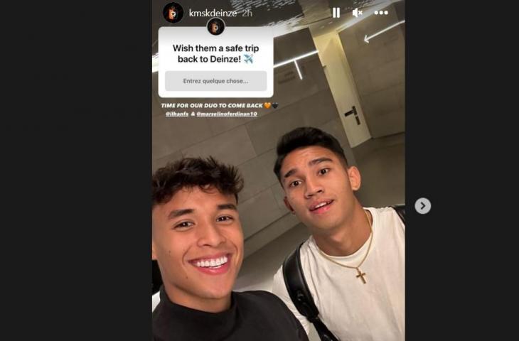 KMSK Deinze doakan Marselino Ferdinan dan Ilhan Fandi selamat sampai Belgia (Instagram/kmskdeinze)