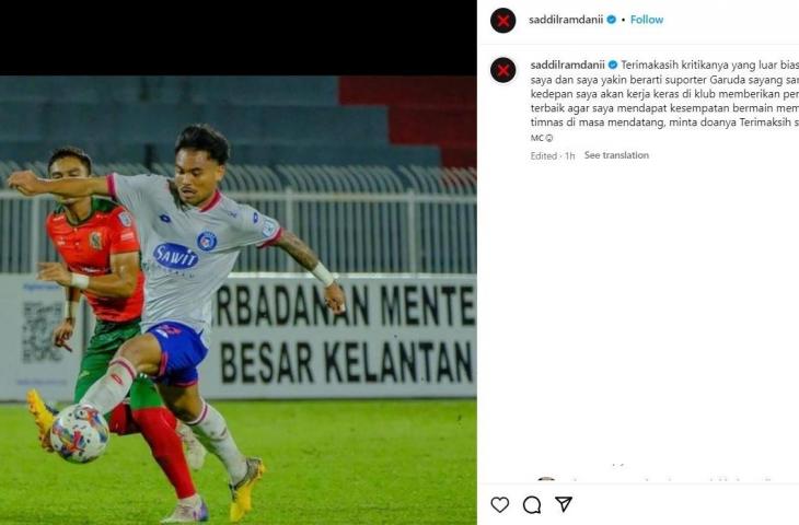 Saddil Ramdani minta dukungan kepada netizen. (Instagram/@saddilramdanii)