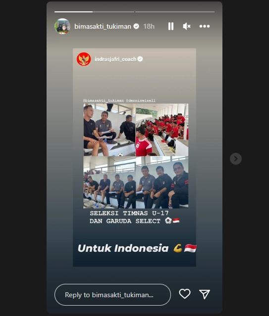 Respons Bima Sakti usai pimpin seleksi pemain timnas Indonesia U-17. (Instagram/bimasakti_tukiman)