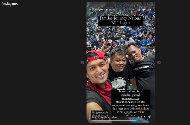 Tangkap layar Instagram Story Ibnu Jamil bersama bobotoh. 