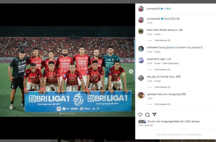 Jajang Mulyana membatasi kolom komentar Instagram usai laga Bali United vs Persib. 