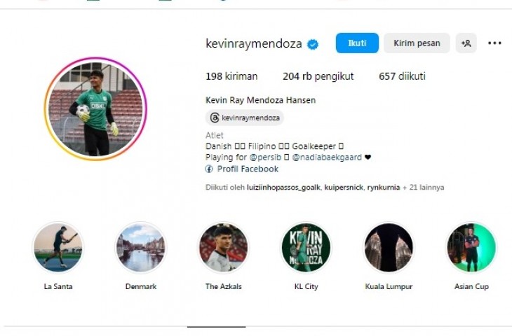 'The One' menghilang dari Instagram kiper Persib, Kevin Ray Mendoza.