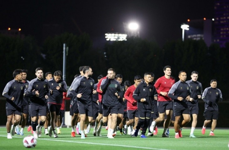 Skuad timnas Indonesia melakoni latihan di Qatar menjelang tampil di kompetisi Piala Asia. (PSSI)