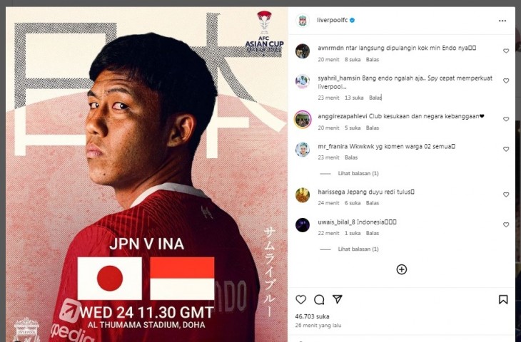 Dukungan Liverpool untuk Wataru Endo jelang laga Jepang vs Indonesia di Piala Asia Qatar 2023.