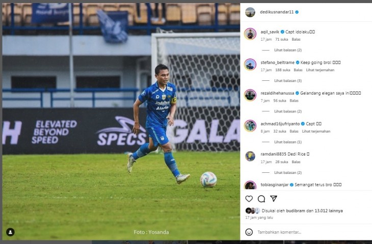 Tangkap layar unggahan pemain Persib, Dedi Kusnandar. 