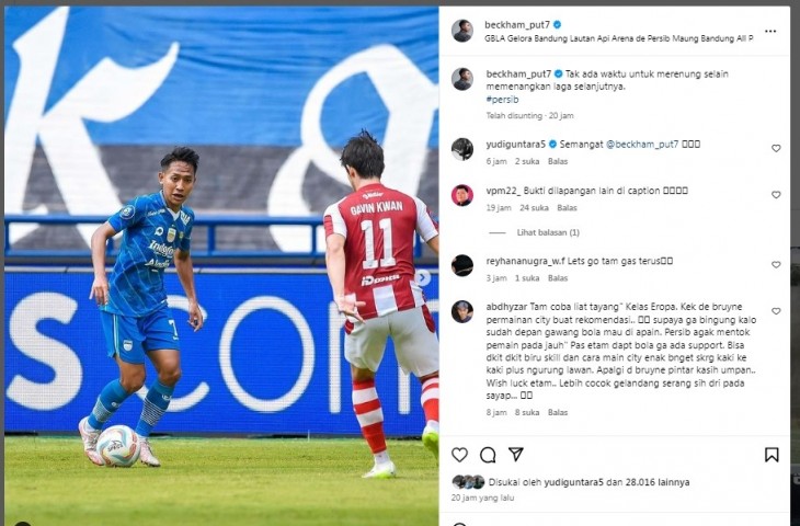 Tangkap layar unggahan Instagram pemain Persib, Beckham Putra Nugraha. 