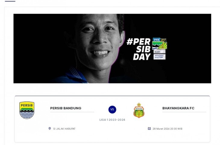 Tangkap layar jadwal pertandingan Persib vs Bhayangkara FC yang digelar di Stadion Si Jalak Harupat. (Persib.co.id)