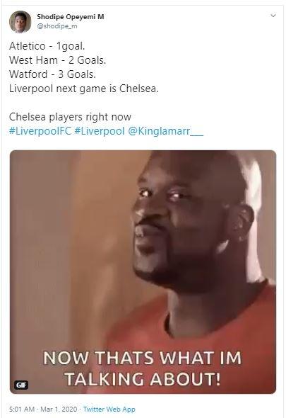 Meme Liverpool kalah dari Watford. (Twitter/ shodipe_m)