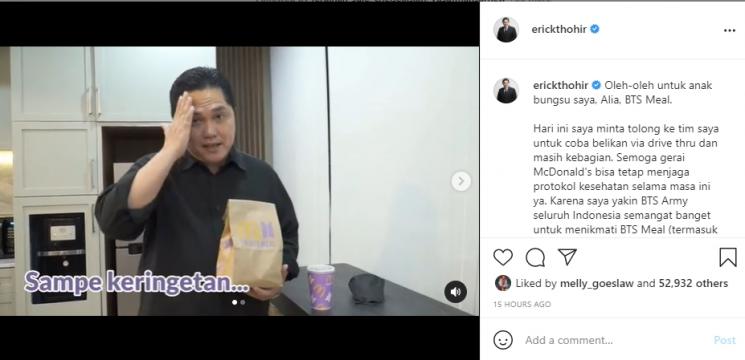 Erick Thohir berburu BTS Meal. (Instagram/erickthohir)