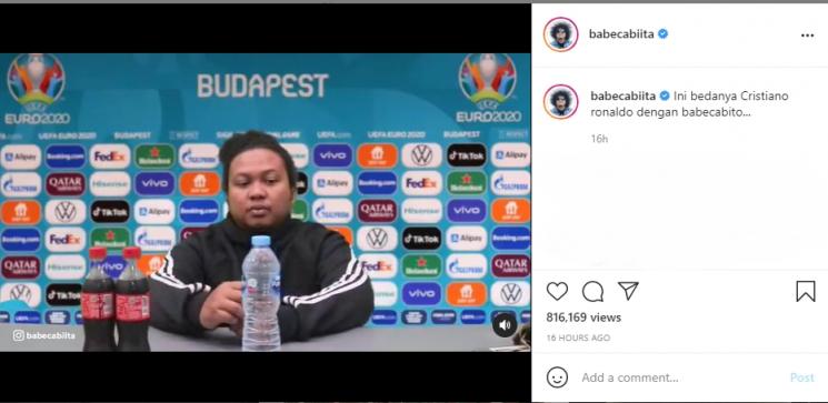 Babe Cabita tirukan aksi Cristiano Ronaldo menggeser minuman bersoda. (Instagram/babecabiita)