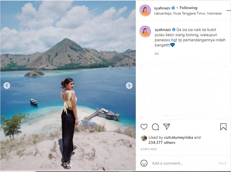 Potret Liburan Syahnaz Sadiqah di Labuan Bajo (instagram/syahnazs)