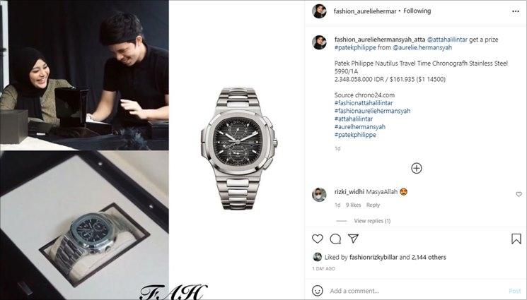 Harga kado jam tangan Atta Halilintar dari Aurel. (Instagram/@fashion_aureliehermansyah_atta)