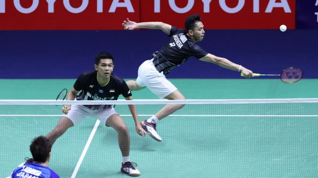 Pasangan ganda putra Indonesia, Fajar Alfian/Muhammad Rian Ardianto sukses membalas kekalahan dari wakil Jepang, Takuro Hoki/Yugo Kobayashi saat berjumpa di babak pertama Thailand Open 2019, Selasa (30/7/2019). [Dok. PBSI]