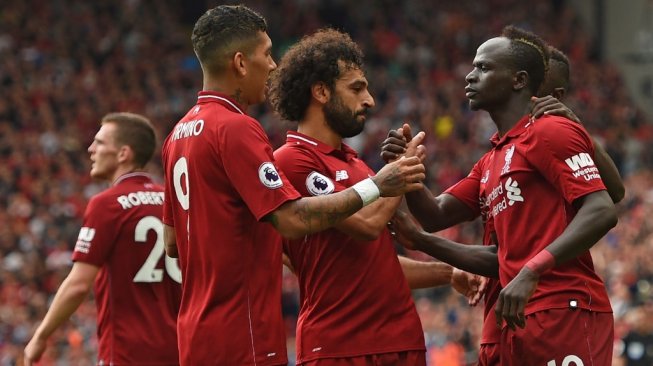 Trisula maut Liverpool, Roberto Firmino (kiri), Mohamed Salah dan Sadio Mane. [Oli SCARFF / AFP]