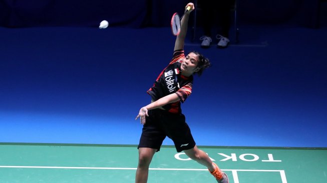 Pebulutangkis tunggal putri Indonesia, Gregoria Mariska Tunjung, terhenti di babak kedua Japan Open 2019 usai kalah dari ranking satu dunia, Tai Tzu Ying, di Musashino Forest Sport Plaza, Tokyo, Kamis (25/7). [Humas PBSI]