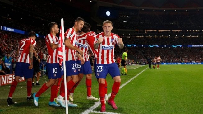 Para pemain Atletico Madrid bersuka cita usai menjebol gawang Juventus pada laga Grup D Liga Champions 2019/2020 di Estadio Wanda Metropolitano, Madrid, Kamis (19/9/2019) dini hari WIB. [Twitter resmi Atletico Madrid]