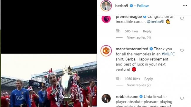 Mantan penyerang Manchester United, Dimitar Berbatov mengumumkan gantung sepatu lewan Instagram miliknya. (Instagram/@berbo9)