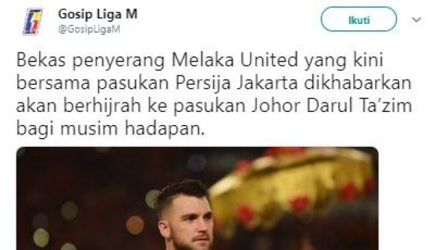 Marko Simic digosipkan ke JDT. (Twitter/@gosipligam).