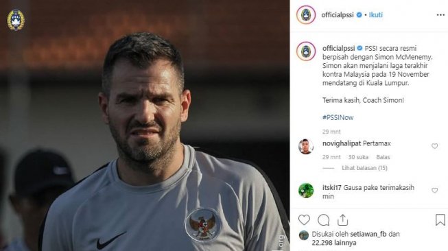 PSSI umumkan pemecatan Simon McMenemy. (Instagram/@officialpssi).