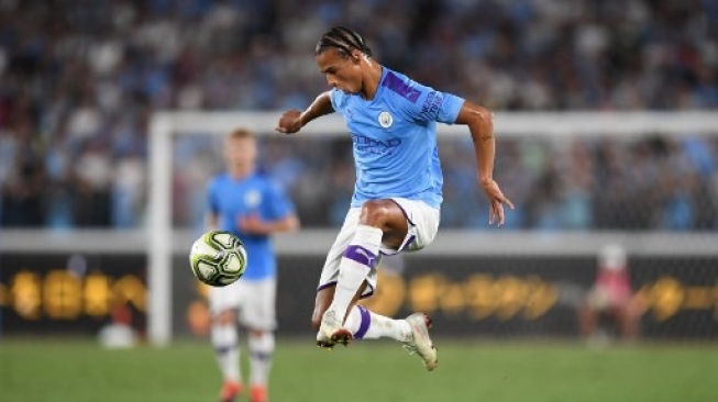 Winger Manchester City, Leroy Sane tampil pada turnamen pramusim Premier League Asia Trophy 2019 di Nanjing, China. [AFP]