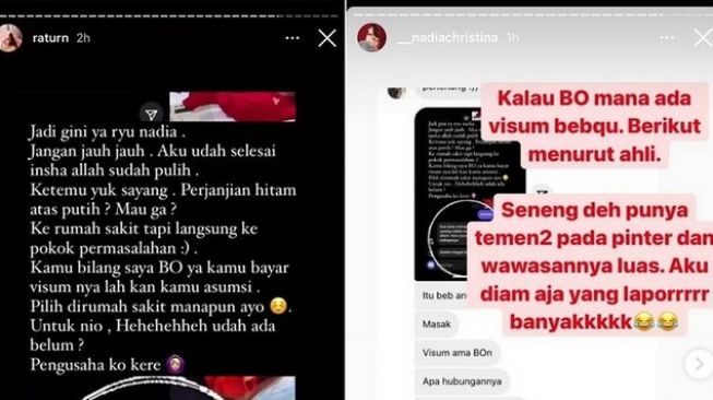 Ratu Rizky Nabila dan Nadia Christina saling sindir di Instagram Story. 