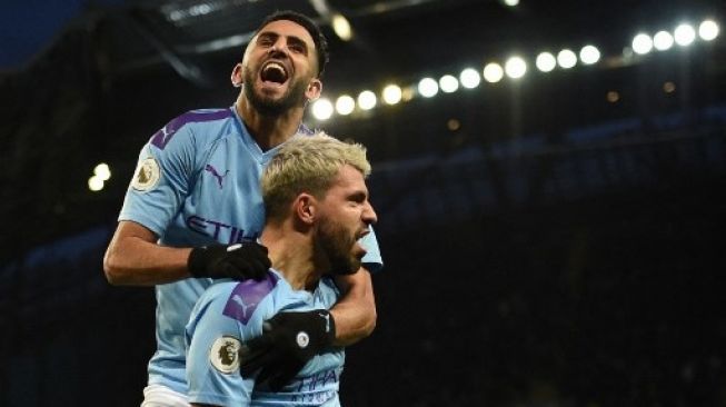 Riyad Mahrez dan Sergio Aguero. (Oli SCARFF / AFP)