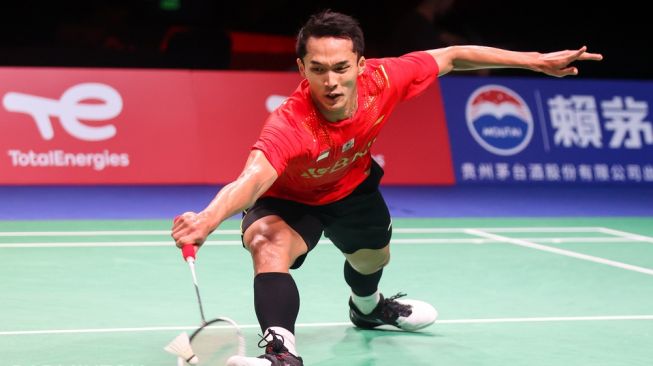 Tunggal putra Indonesia Jonatan Christie saat tampil di Piala Thomas dan Uber 2021 di Ceres Arena, Aarhus, Denmark. [BWF/Badminton Photo/Raphael Sachetat]