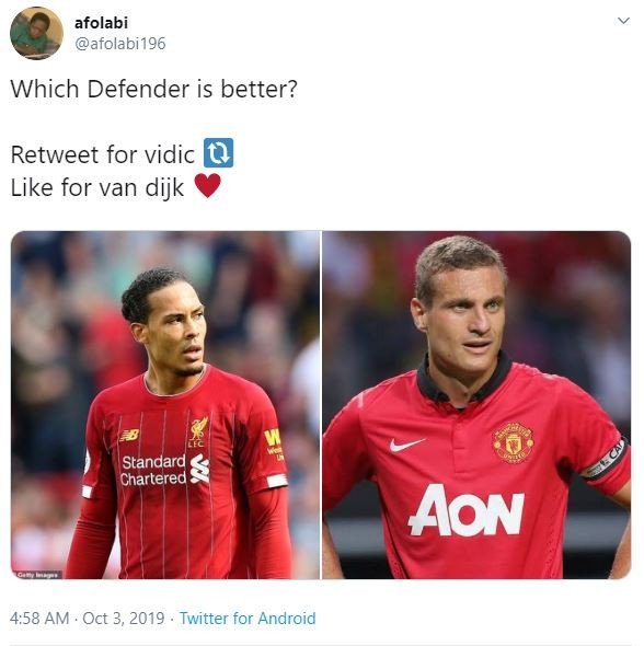 Virgil Van Dijk jadi olok-olokan warganet di lini massa Twitter. (Twitter/@afolabi196)