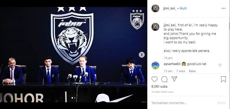 Kei Hirose merasa bangga bisa bergabung JDT. (Instagram/@jjmi_kei_).