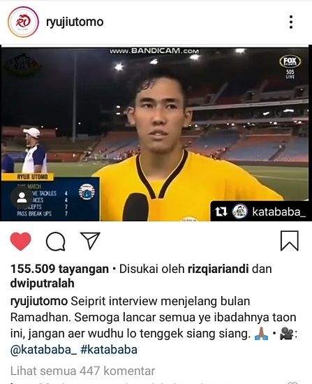 Ryuji Utomo (Screenshoot Instagram ryujiutomo)