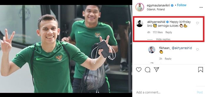 Egy Maulana Vikri dapat kiriman doa dari bintang Timnas Malaysia. (Instagram/@egymaulanavikri).