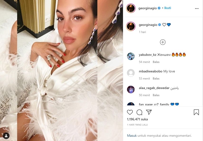 Georgina Rodriguez pamer cincin tunangan dari Cristiano Ronaldo. (Instagram/georginagio)