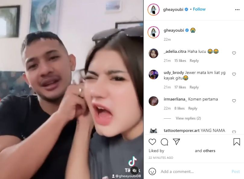 Ghea Youbi dijewer kekasihnya, Gian Zola karena tonton video pria sedang joget. (Instagram/gheayoubi)