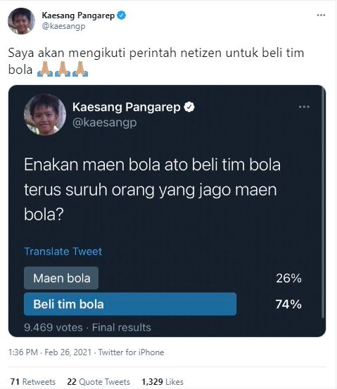 Kaesang Pangarep akan beli klub bola. (Twitter/kaesangp)