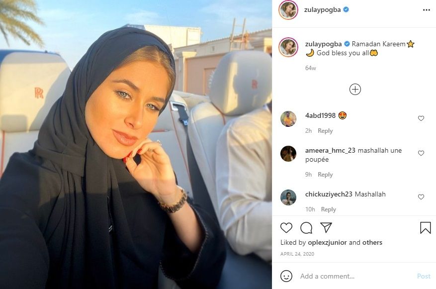 Istri Paul Pogba, Maria Zulay Salaues saat tampil islami. (Instagram/zulaypogba)