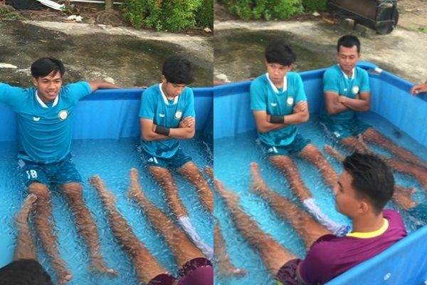 Viral Pemain Sepak Bola Berendam Air Beku. (TikTok)