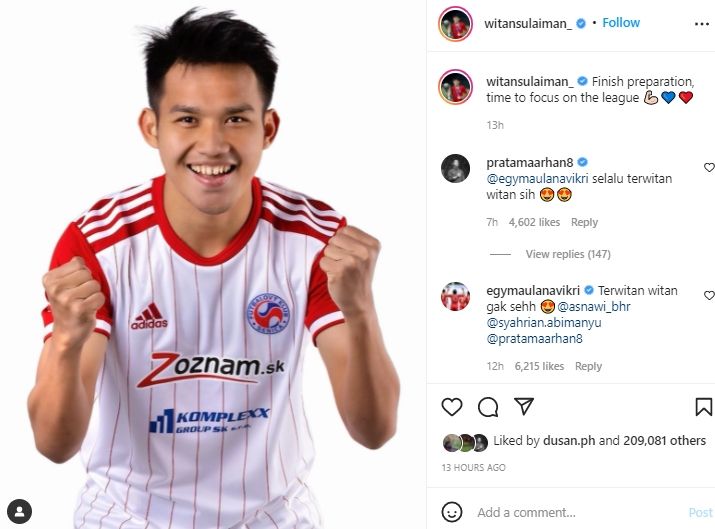 Postingan Witan Sulaeman usai cetak gol perdana di FK Senica. (Instagram/witansulaiman_)