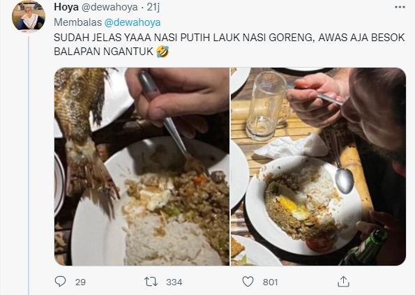 Pembalap Moto2 jadi sorotan karena jadikan nasi goreng jadi lauk. (Twitter/@dewahoya)